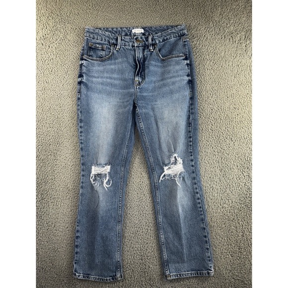 Good American Jeans Women 8/29 Straight Leg Good Icon 90s Distressed Medium Wash - Picture 1 of 7